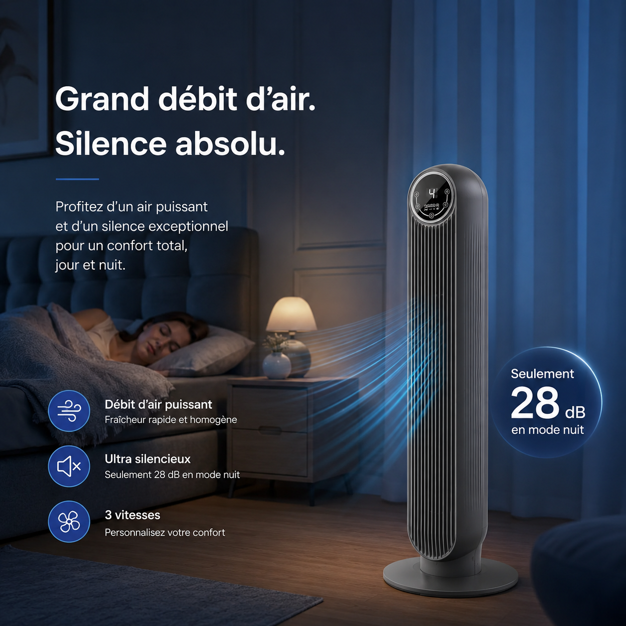Elomaz Ventilateur Colonne Sans Pales Portable Silencieux