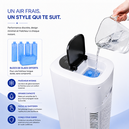 Elomaz Rafraîchisseur d’Air Colonne 4-en-1 Silencieux avec Télécommande et Réservoir 7L