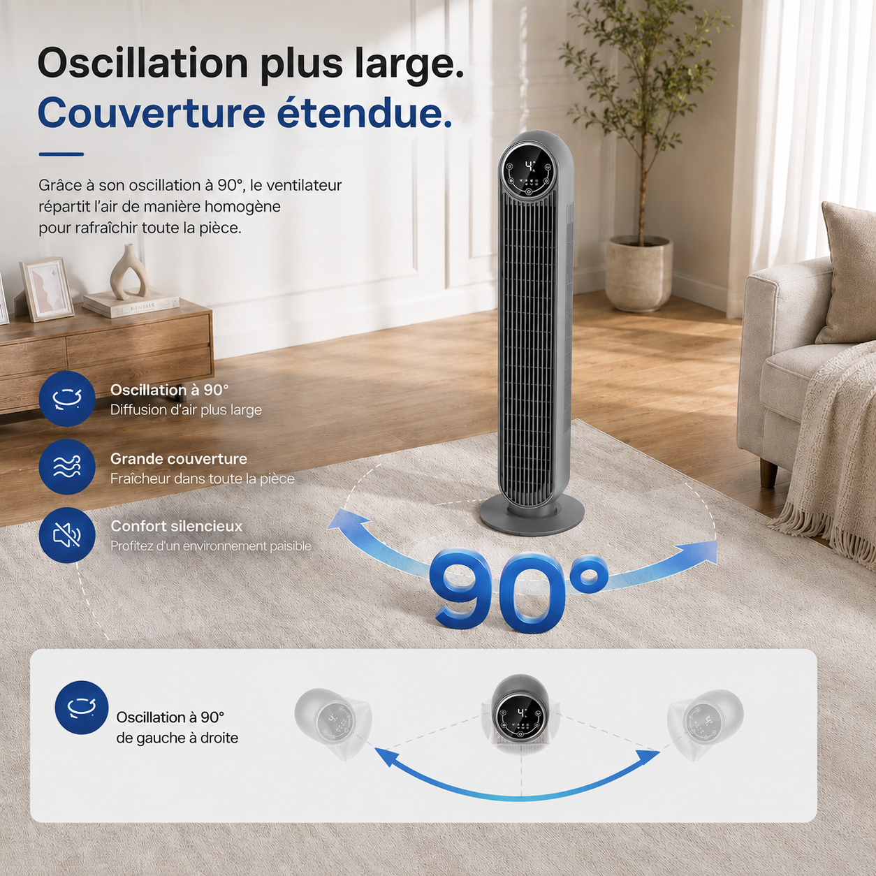 Elomaz Ventilateur Colonne Sans Pales Portable Silencieux